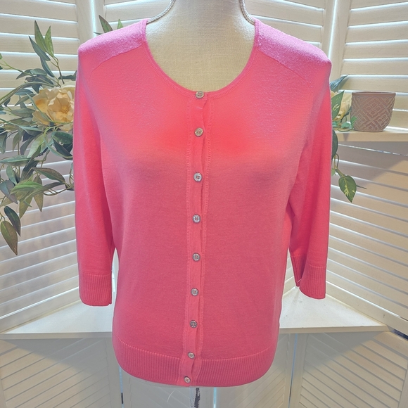 Tory Burch Bright Pink Cardigan Sweater 1339 - Picture 1 of 5